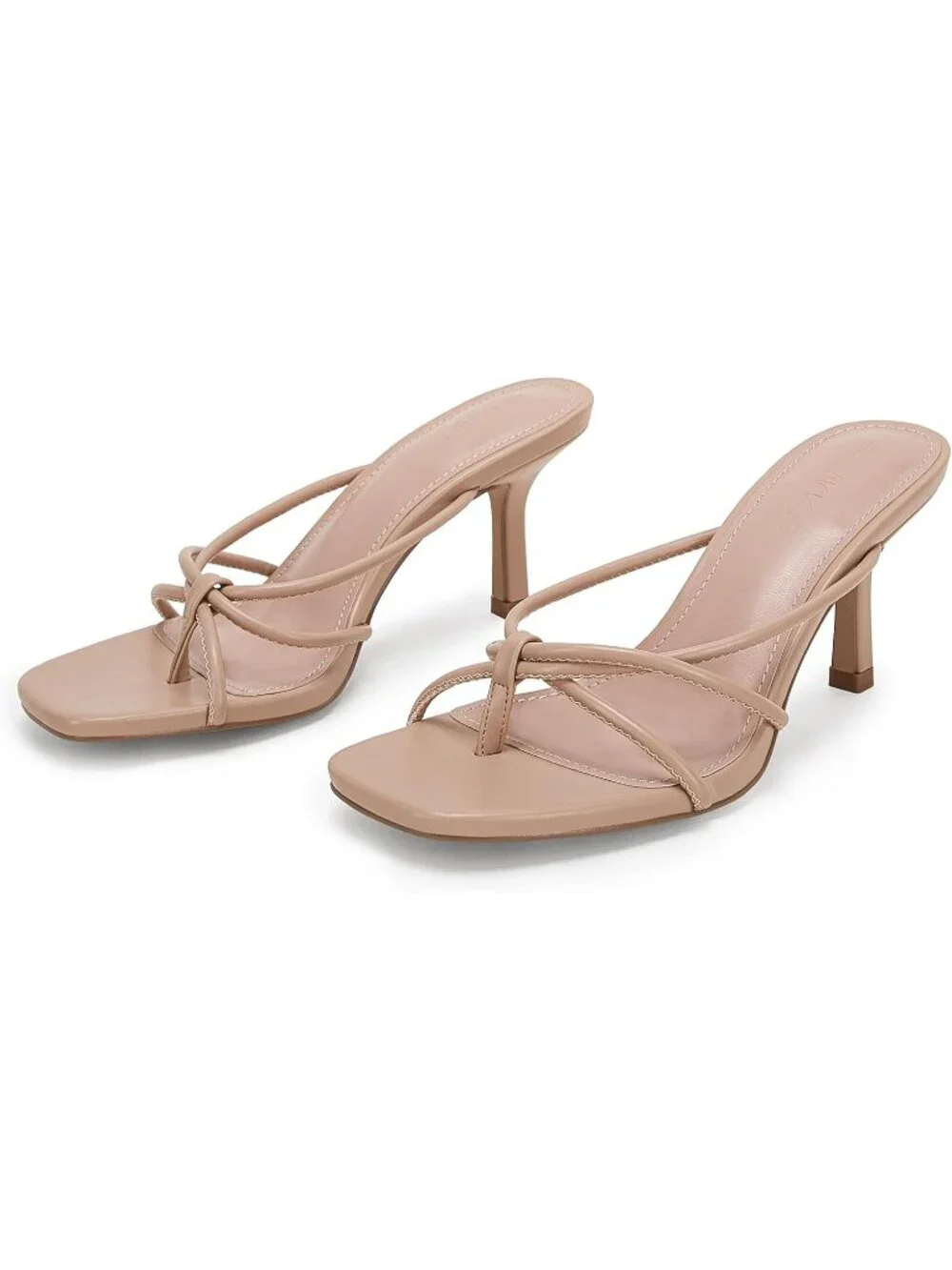Women’s Khaki Faux Leather Square Open Toe Flip Flops Strappy Thong Mule Sandals